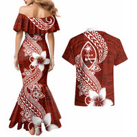 Hafa Adai Guam Couples Matching Mermaid Dress and Hawaiian Shirt Polynesian Floral Red Pattern LT01 - Polynesian Pride
