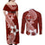 Hafa Adai Guam Couples Matching Off Shoulder Maxi Dress and Long Sleeve Button Shirt Polynesian Floral Red Pattern LT01 - Polynesian Pride