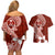 Hafa Adai Guam Couples Matching Off Shoulder Short Dress and Hawaiian Shirt Polynesian Floral Red Pattern LT01 - Polynesian Pride