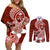 Hafa Adai Guam Couples Matching Off Shoulder Short Dress and Long Sleeve Button Shirt Polynesian Floral Red Pattern LT01 Red - Polynesian Pride