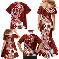 Hafa Adai Guam Family Matching Mermaid Dress and Hawaiian Shirt Polynesian Floral Red Pattern LT01 - Polynesian Pride