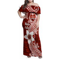 Hafa Adai Guam Family Matching Off Shoulder Maxi Dress and Hawaiian Shirt Polynesian Floral Red Pattern LT01 Mom's Dress Red - Polynesian Pride