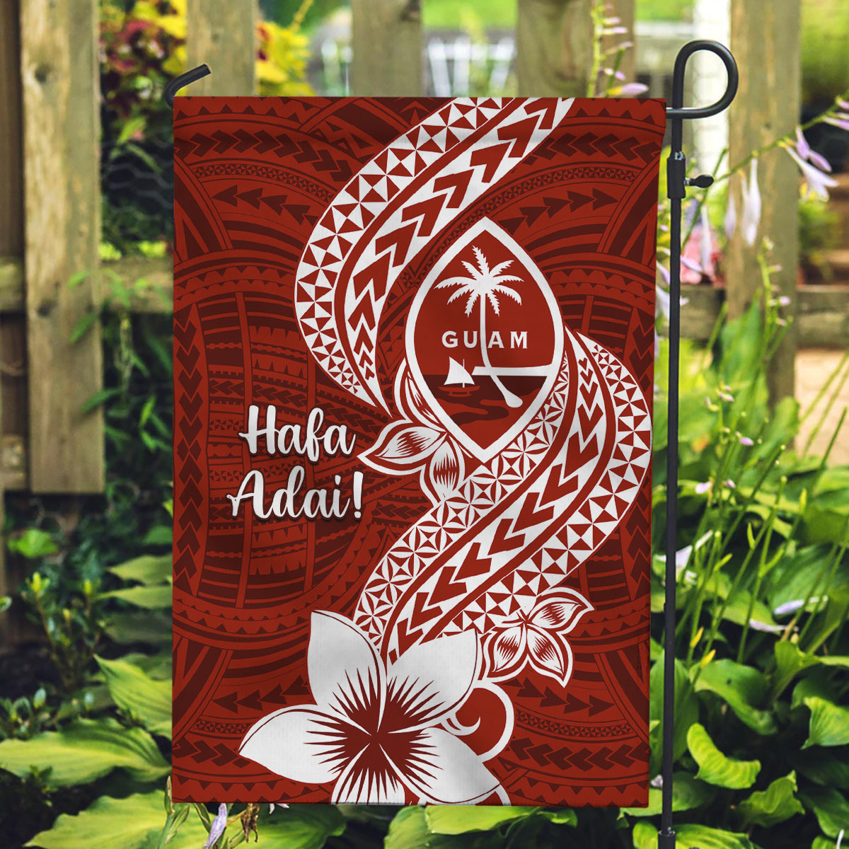 Hafa Adai Guam Garden Flag Polynesian Floral Red Pattern LT01 Garden Flag Red - Polynesian Pride