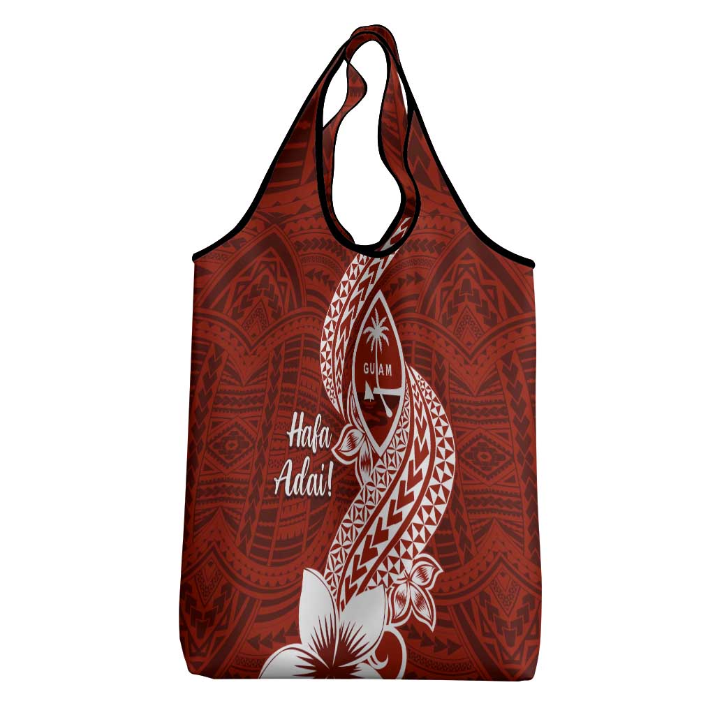 Hafa Adai Guam Grocery Bag Polynesian Floral Red Pattern
