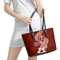Hafa Adai Guam Leather Tote Bag Polynesian Floral Red Pattern LT01 - Polynesian Pride