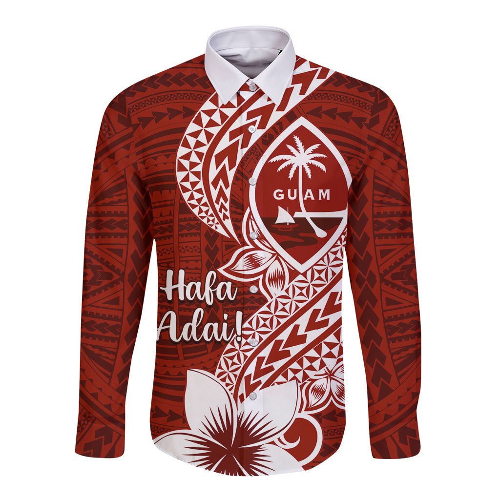 Hafa Adai Guam Long Sleeve Button Shirt Polynesian Floral Red Pattern LT01 Unisex Red - Polynesian Pride