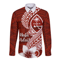 Hafa Adai Guam Long Sleeve Button Shirt Polynesian Floral Red Pattern LT01 Unisex Red - Polynesian Pride