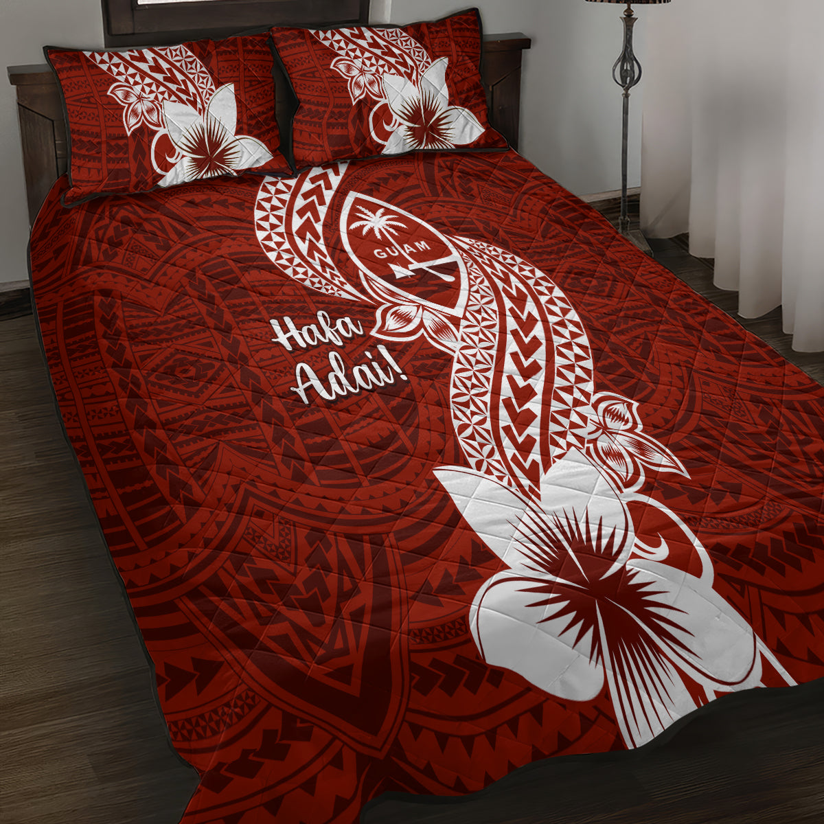 Hafa Adai Guam Quilt Bed Set Polynesian Floral Red Pattern LT01 - Polynesian Pride