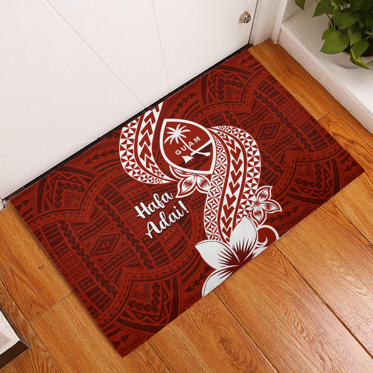 Hafa Adai Guam Rubber Doormat Polynesian Floral Red Pattern LT01 Red - Polynesian Pride