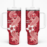Hafa Adai Guam Tumbler With Handle Polynesian Floral Red Pattern
