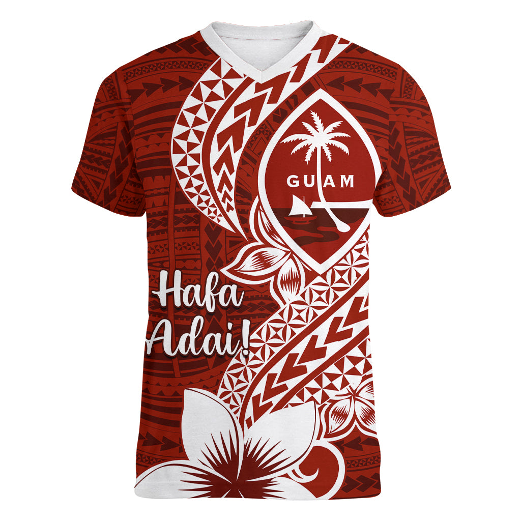 Hafa Adai Guam Women V Neck T Shirt Polynesian Floral Red Pattern LT01 Female Red - Polynesian Pride