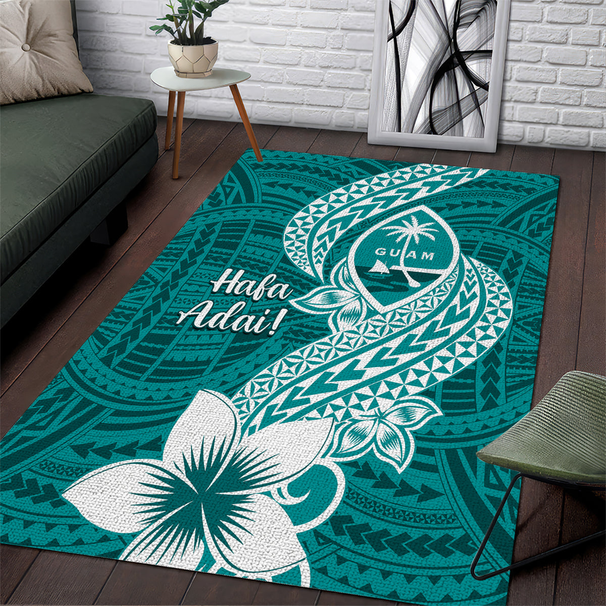 Hafa Adai Guam Area Rug Polynesian Floral Teal Pattern LT01 Teal - Polynesian Pride