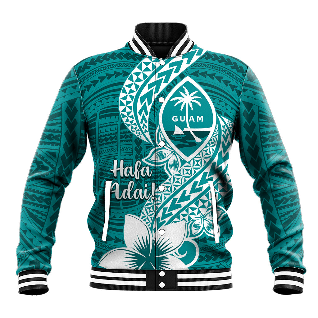 Hafa Adai Guam Baseball Jacket Polynesian Floral Teal Pattern LT01 Unisex Teal - Polynesian Pride