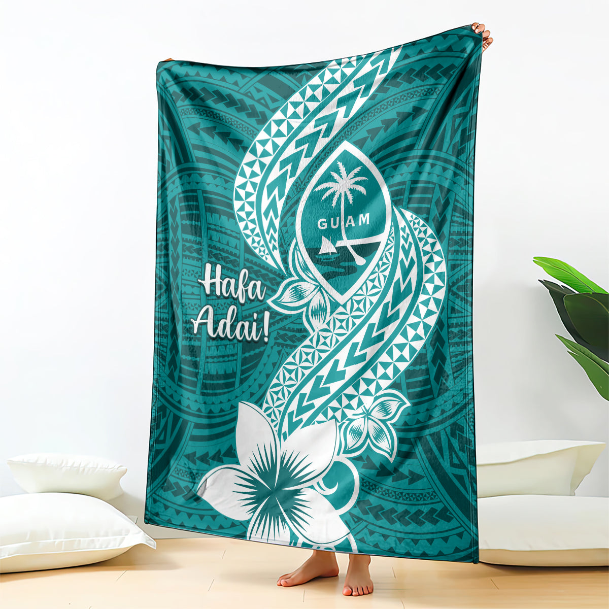 Hafa Adai Guam Blanket Polynesian Floral Teal Pattern LT01 Teal - Polynesian Pride