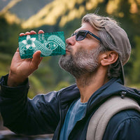 Hafa Adai Guam 4 in 1 Can Cooler Tumbler Polynesian Floral Teal Pattern