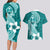 Hafa Adai Guam Couples Matching Long Sleeve Bodycon Dress and Hawaiian Shirt Polynesian Floral Teal Pattern LT01 - Polynesian Pride