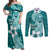 Hafa Adai Guam Couples Matching Off Shoulder Maxi Dress and Long Sleeve Button Shirt Polynesian Floral Teal Pattern LT01 Teal - Polynesian Pride