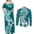 Hafa Adai Guam Couples Matching Off Shoulder Maxi Dress and Long Sleeve Button Shirt Polynesian Floral Teal Pattern LT01 - Polynesian Pride