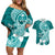 Hafa Adai Guam Couples Matching Off Shoulder Short Dress and Hawaiian Shirt Polynesian Floral Teal Pattern LT01 Teal - Polynesian Pride