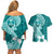 Hafa Adai Guam Couples Matching Off Shoulder Short Dress and Hawaiian Shirt Polynesian Floral Teal Pattern LT01 - Polynesian Pride