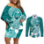 Hafa Adai Guam Couples Matching Off Shoulder Short Dress and Long Sleeve Button Shirt Polynesian Floral Teal Pattern LT01 Teal - Polynesian Pride