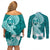 Hafa Adai Guam Couples Matching Off Shoulder Short Dress and Long Sleeve Button Shirt Polynesian Floral Teal Pattern LT01 - Polynesian Pride