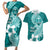 Hafa Adai Guam Couples Matching Short Sleeve Bodycon Dress and Hawaiian Shirt Polynesian Floral Teal Pattern LT01 Teal - Polynesian Pride