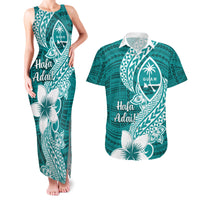 Hafa Adai Guam Couples Matching Tank Maxi Dress and Hawaiian Shirt Polynesian Floral Teal Pattern LT01 Teal - Polynesian Pride