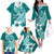 Hafa Adai Guam Family Matching Off Shoulder Long Sleeve Dress and Hawaiian Shirt Polynesian Floral Teal Pattern LT01 - Polynesian Pride