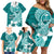 Hafa Adai Guam Family Matching Off Shoulder Short Dress and Hawaiian Shirt Polynesian Floral Teal Pattern LT01 - Polynesian Pride