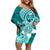 Hafa Adai Guam Family Matching Off Shoulder Short Dress and Hawaiian Shirt Polynesian Floral Teal Pattern LT01 Mom's Dress Teal - Polynesian Pride