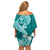 Hafa Adai Guam Family Matching Off Shoulder Short Dress and Hawaiian Shirt Polynesian Floral Teal Pattern LT01 - Polynesian Pride