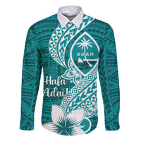 Hafa Adai Guam Family Matching Short Sleeve Bodycon Dress and Hawaiian Shirt Polynesian Floral Teal Pattern LT01 Dad's Shirt - Long Sleeve Teal - Polynesian Pride