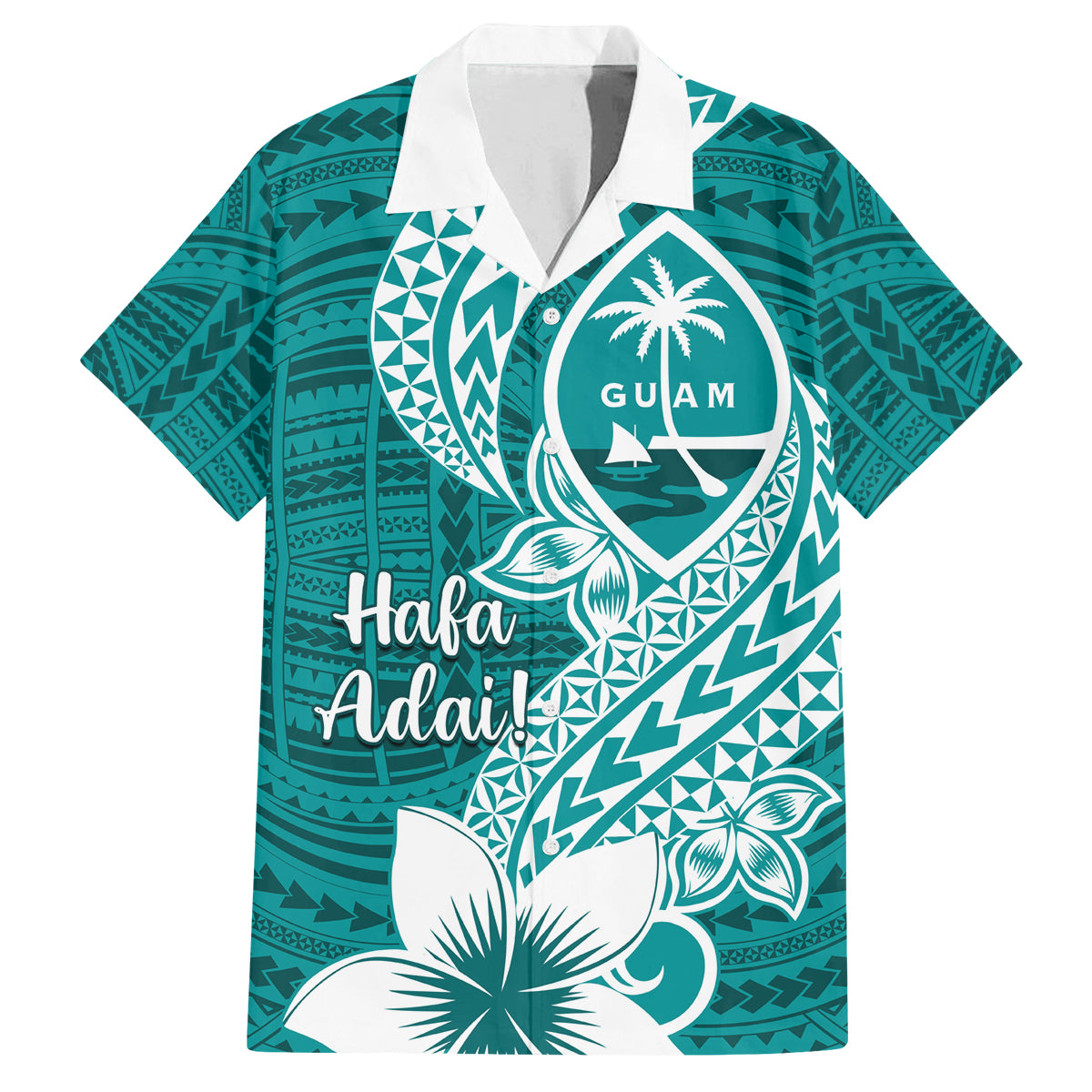Hafa Adai Guam Family Matching Tank Maxi Dress and Hawaiian Shirt Polynesian Floral Teal Pattern LT01 Dad's Shirt - Short Sleeve Teal - Polynesian Pride