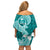 Hafa Adai Guam Off Shoulder Short Dress Polynesian Floral Teal Pattern LT01 - Polynesian Pride