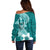 Hafa Adai Guam Off Shoulder Sweater Polynesian Floral Teal Pattern LT01 - Polynesian Pride