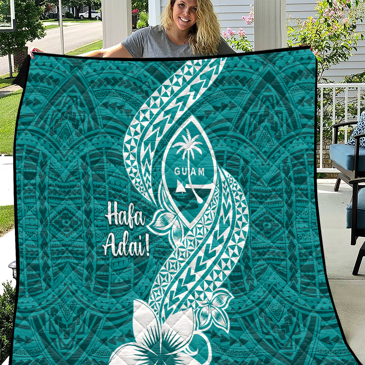 Hafa Adai Guam Quilt Polynesian Floral Teal Pattern LT01 Teal - Polynesian Pride