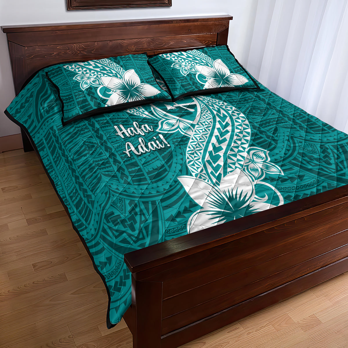 Hafa Adai Guam Quilt Bed Set Polynesian Floral Teal Pattern LT01 - Polynesian Pride