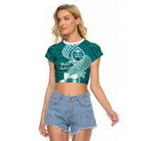 Hafa Adai Guam Raglan Cropped T Shirt Polynesian Floral Teal Pattern LT01 Female Teal - Polynesian Pride