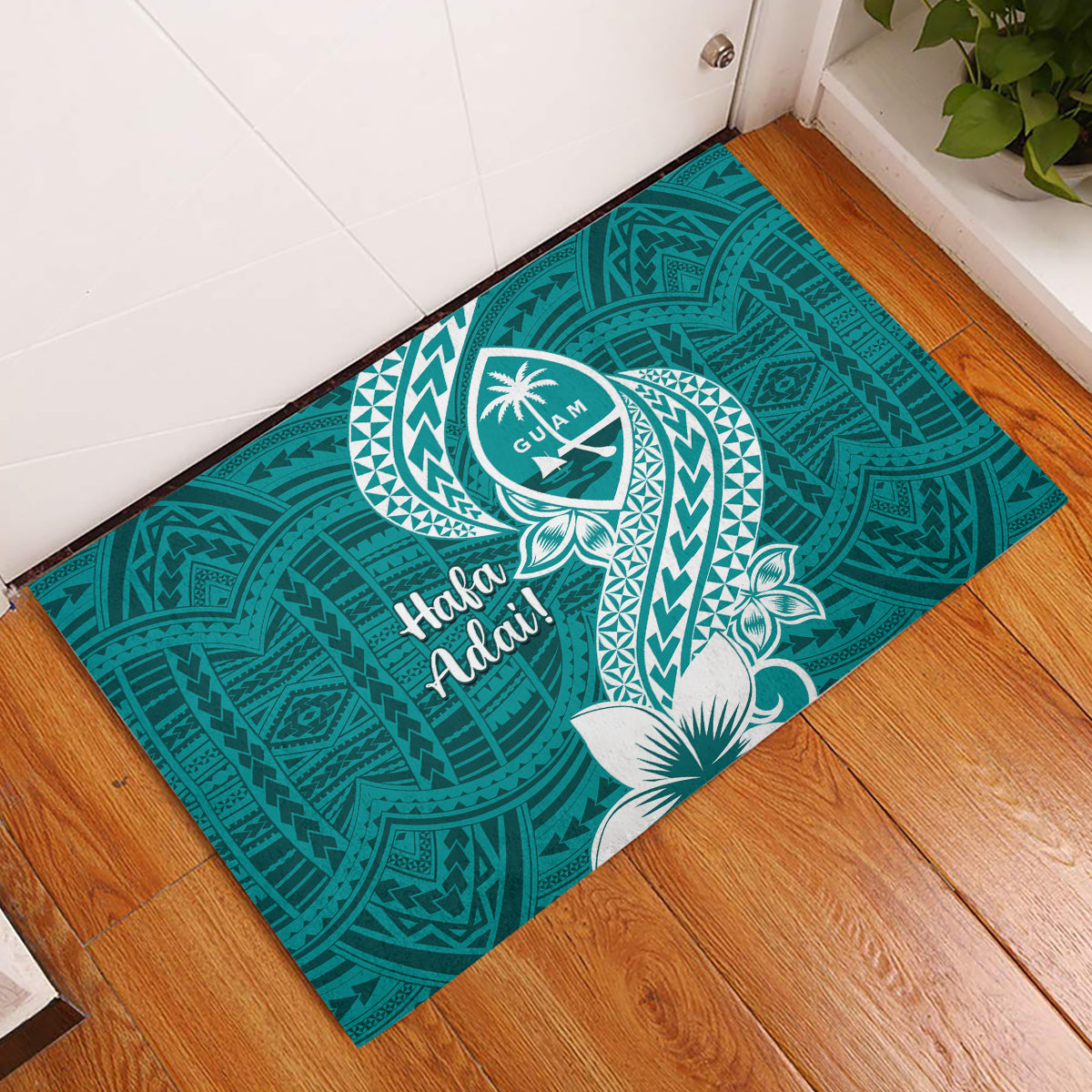 Hafa Adai Guam Rubber Doormat Polynesian Floral Teal Pattern LT01 Teal - Polynesian Pride