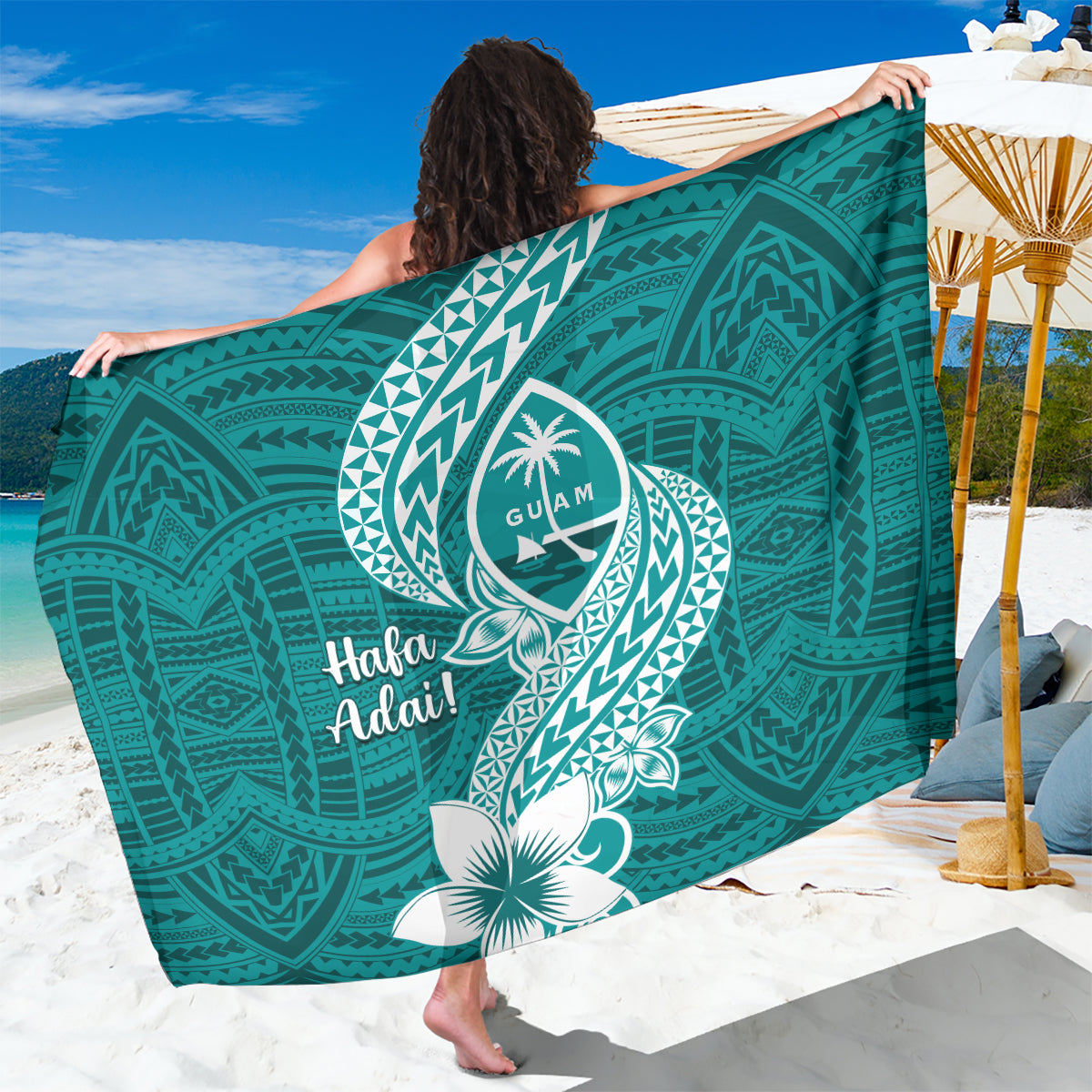 Hafa Adai Guam Sarong Polynesian Floral Teal Pattern LT01 One Size 44 x 66 inches Teal - Polynesian Pride