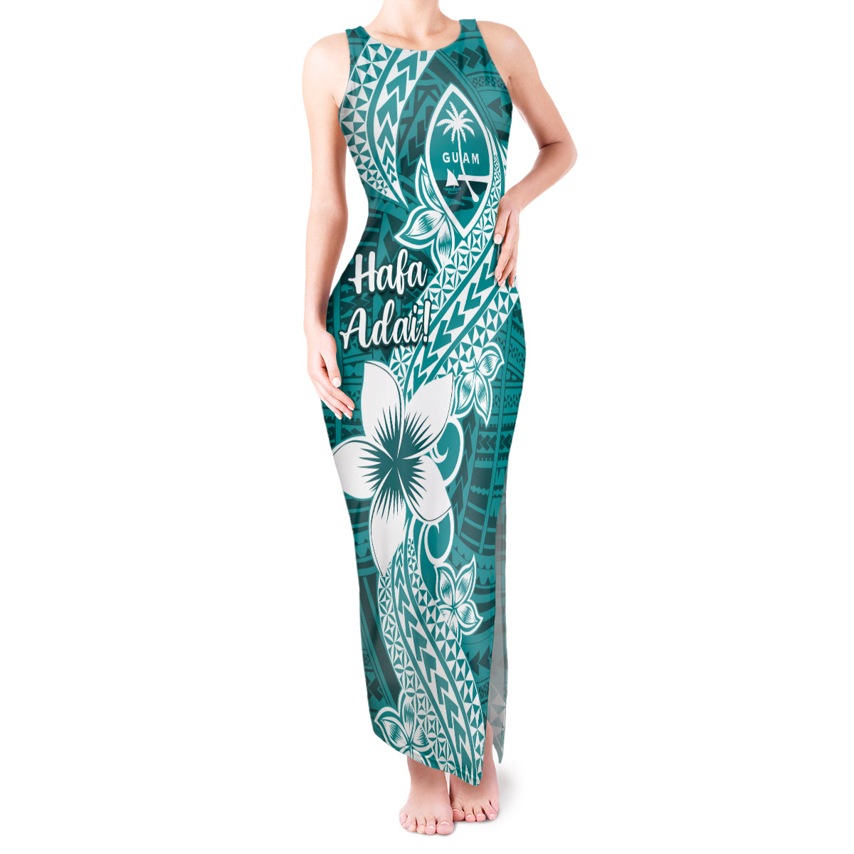 Hafa Adai Guam Tank Maxi Dress Polynesian Floral Teal Pattern LT01 Women Teal - Polynesian Pride