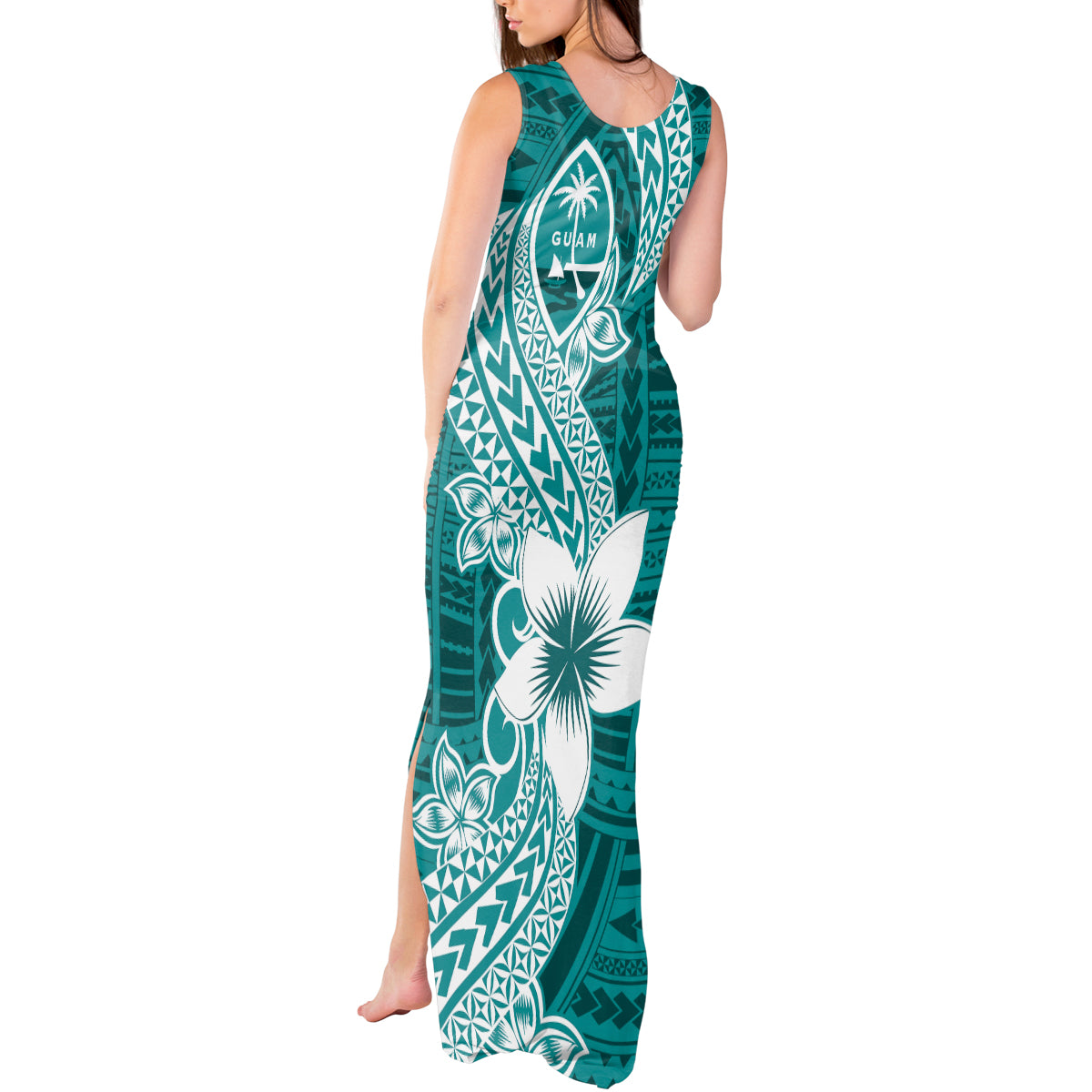 Hafa Adai Guam Tank Maxi Dress Polynesian Floral Teal Pattern LT01 - Polynesian Pride