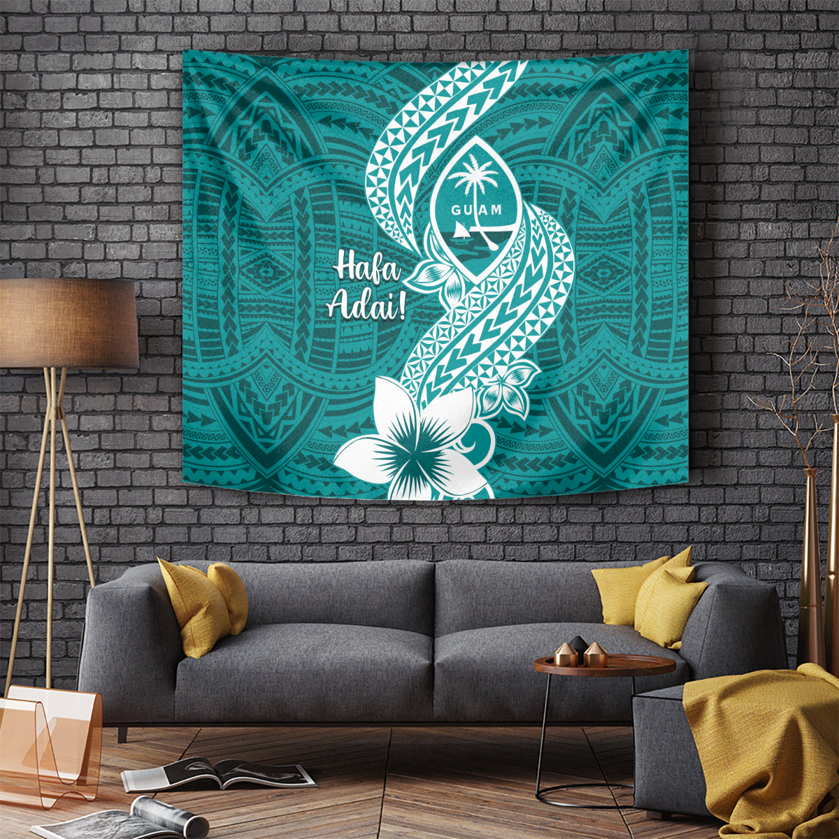 Hafa Adai Guam Tapestry Polynesian Floral Teal Pattern LT01 Teal - Polynesian Pride