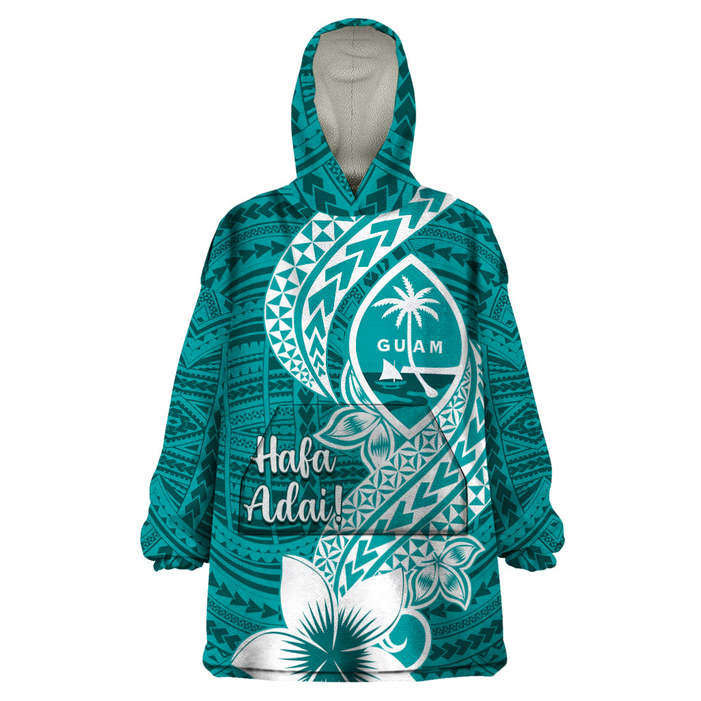 Hafa Adai Guam Wearable Blanket Hoodie Polynesian Floral Teal Pattern LT01 One Size Teal - Polynesian Pride