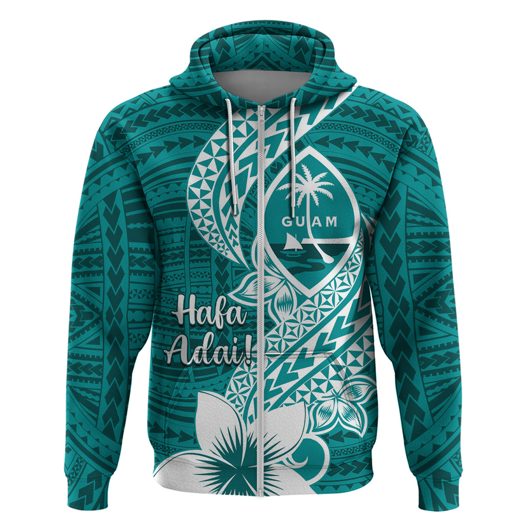 Hafa Adai Guam Zip Hoodie Polynesian Floral Teal Pattern LT01 Zip Hoodie Teal - Polynesian Pride