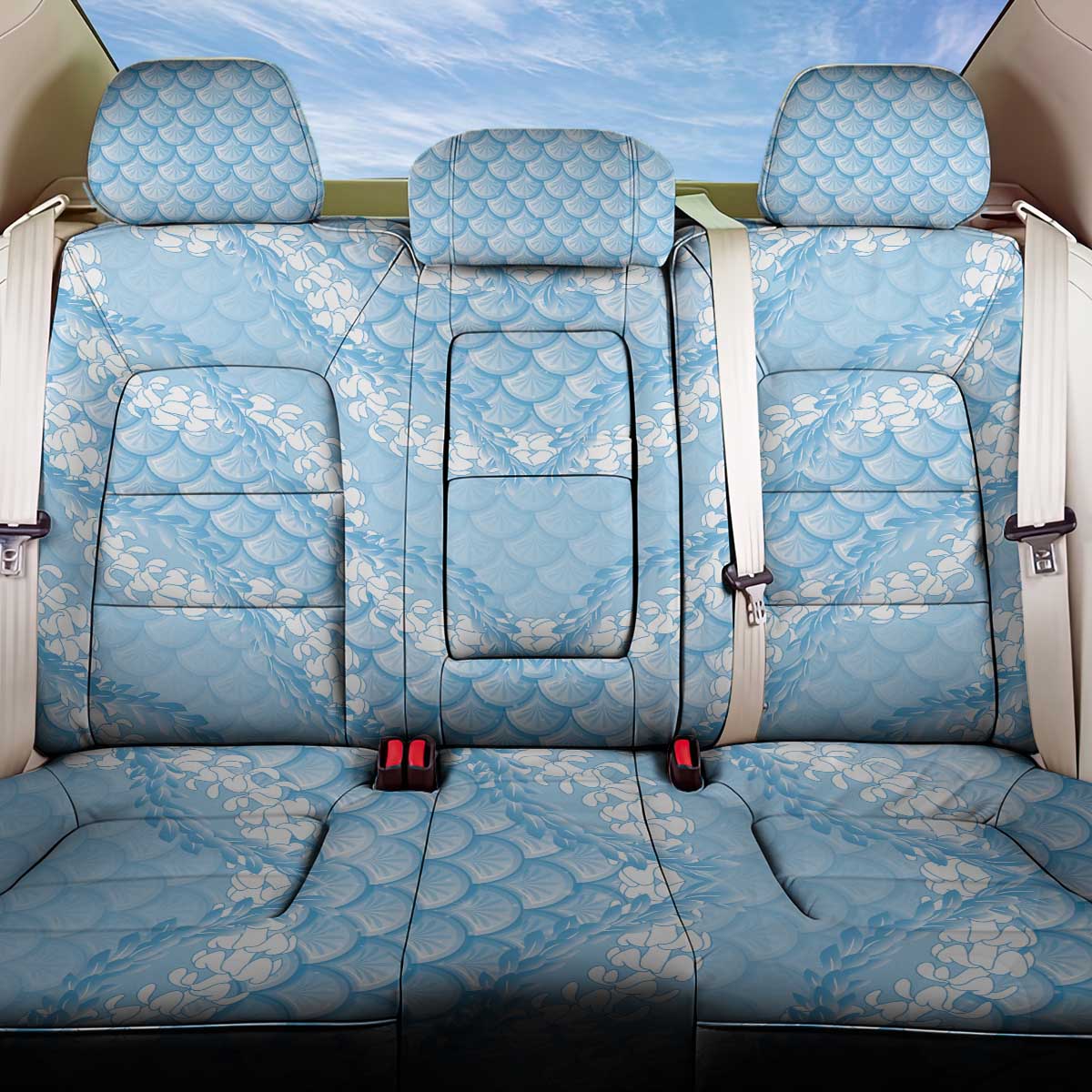 Baby Blue Mermaid Puakenikeni Maile Lei Back Car Seat Cover LT01 One Size Blue - Polynesian Pride