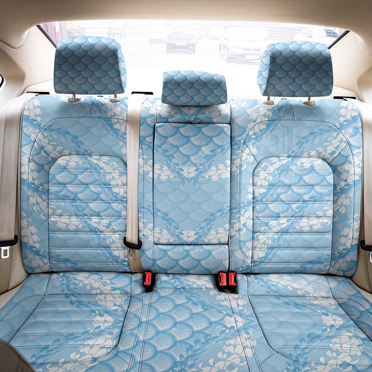 Baby Blue Mermaid Puakenikeni Maile Lei Back Car Seat Cover LT01 - Polynesian Pride