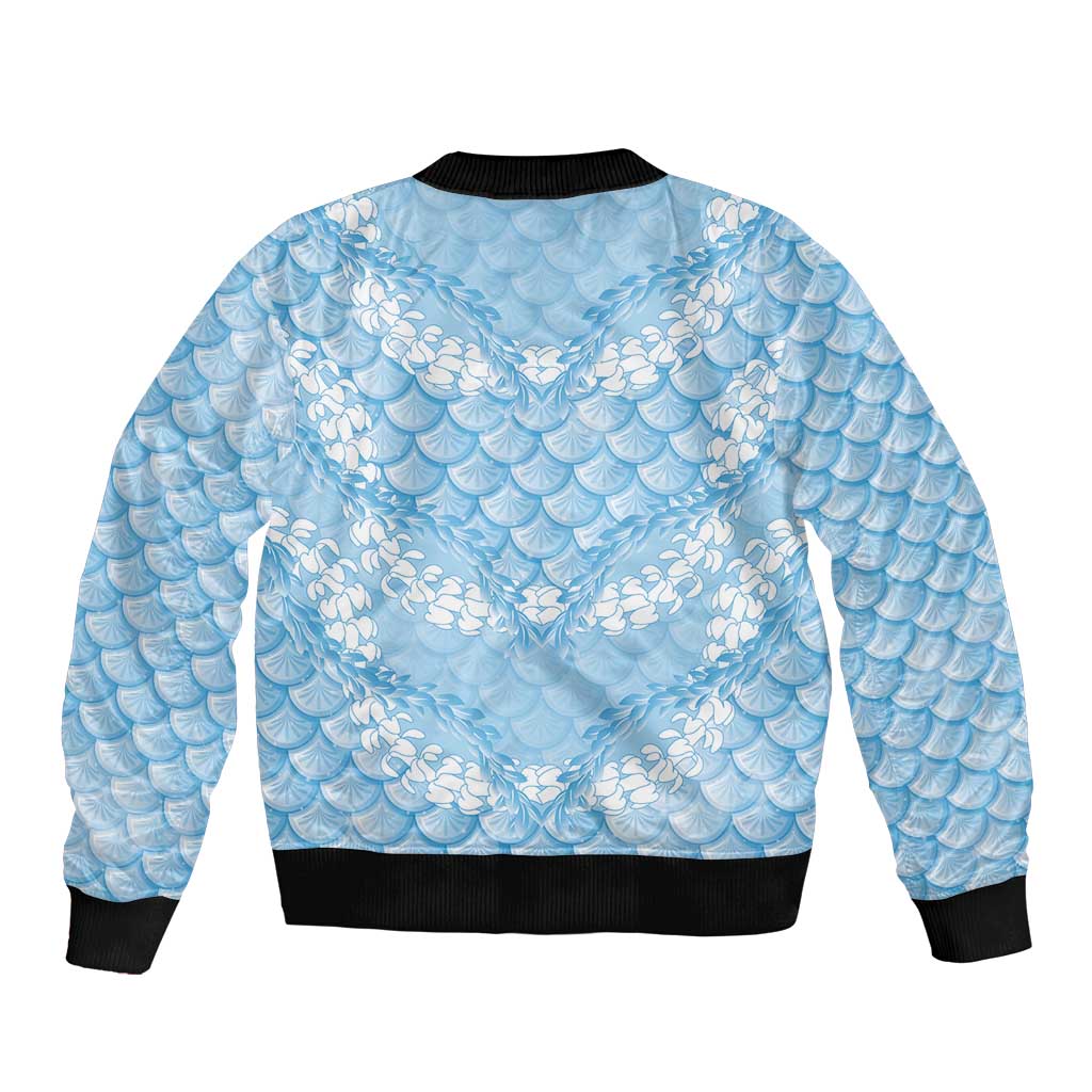 Baby Blue Mermaid Puakenikeni Maile Lei Bomber Jacket LT01 - Polynesian Pride