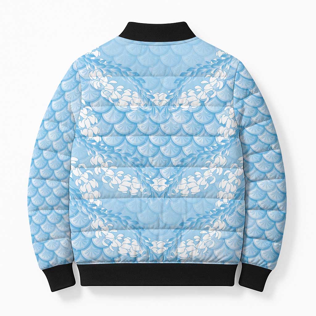 Baby Blue Mermaid Puakenikeni Maile Lei Bomber Puffer Jacket LT01 - Polynesian Pride
